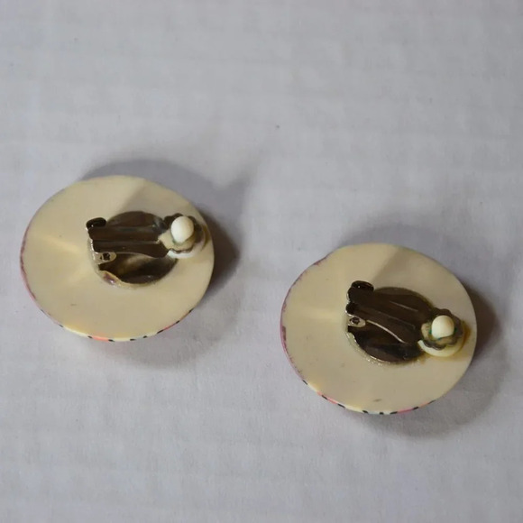 Vtg 80's Large  Funky Clip on Earrings - Picture 2 of 3